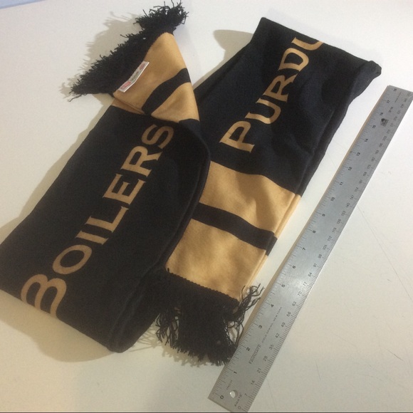 Purdue Gold Black Scarf w/ Fringe Indiana University Motion P Logo Apx 7" x 60" - Picture 3 of 8